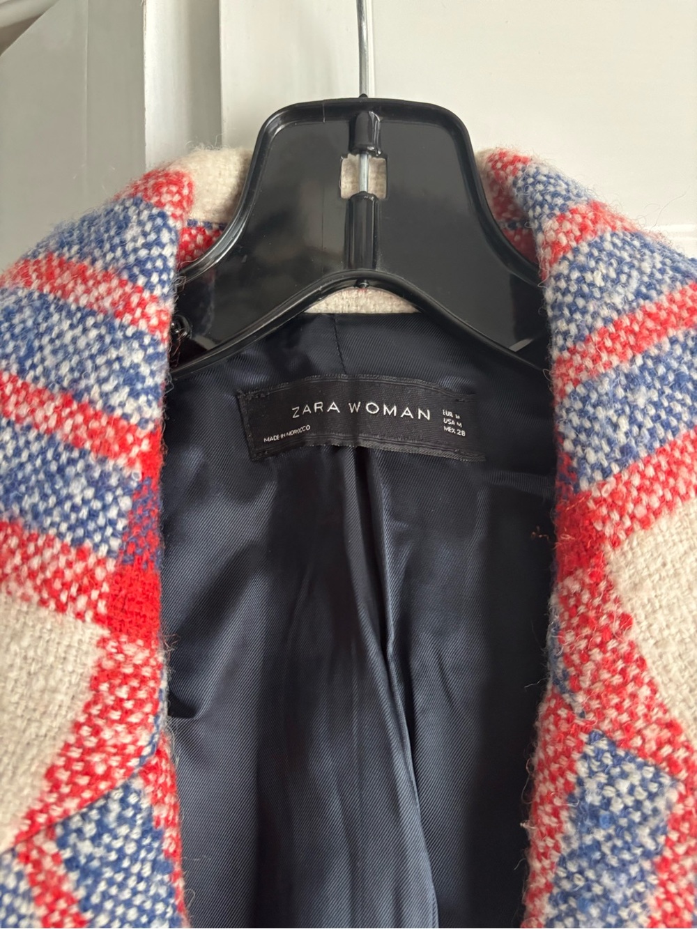 Zara  Wool-Blend Long Coat - Red, Blue & Cream - Picture 2 of 4
